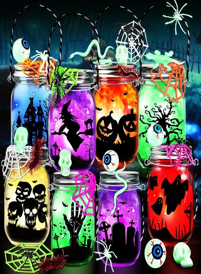 AuroTops Halloween Crafts for Kids,8 Pack Halloween Mason Jar Kit with Accessories for Kids DIY Kit,Art Activities Gifts for Kid Party Favors Decorations for Classroom,Trick or Treat Toy - Image 1